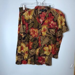 Vintage Block Island Petites By Marinna Pappas Women's Orange Tan Top and Skirt